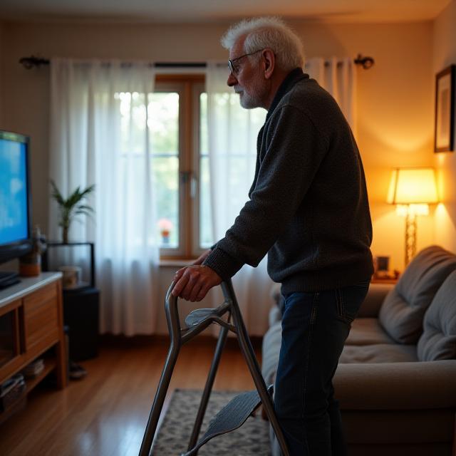 Binny Claton using a stepper while watching the news
